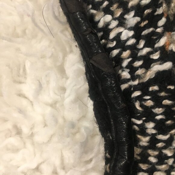 CHICO'S Open 3/4 Sleeve Fringe Patchwork Cardigan Faux Leather Trim Sz 0 or S - Picture 7 of 8